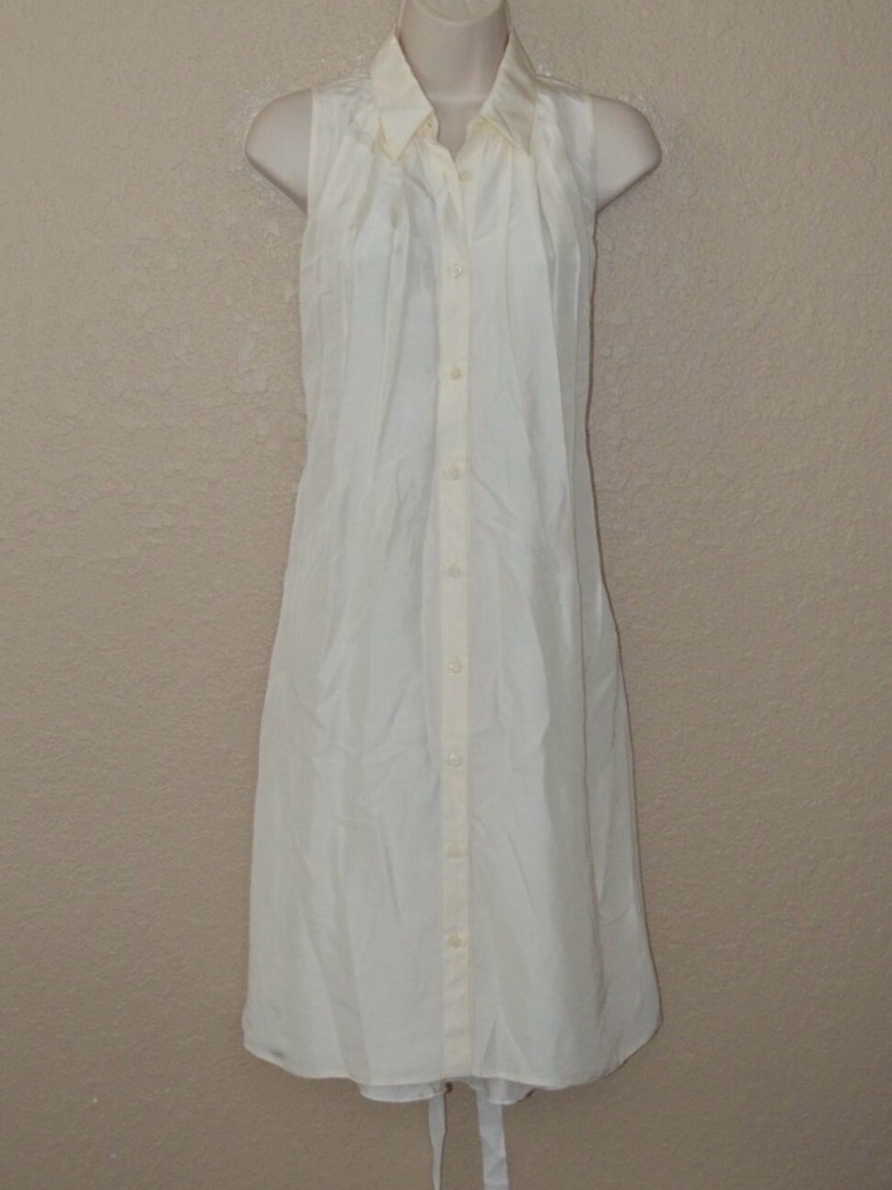 Sz S Prada Cream Sleeveless Tie Back Dress w/ Slip